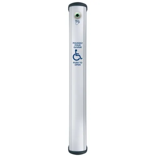 Camden CM-8436VR/4FE CM-84 Series Column Side Load Push Plate Switch with Hands-Free Sensor, WHEELCHAIR Symbol and PUSH TO OPEN Bilingual Label, 36" x 6", Anodized Clear Aluminum
