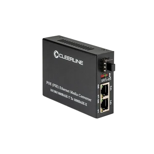 Cleerline SSF-SFP-RJ452POE-1G Gigabit 10/100/1000Base-Tx 2xRJ45 to 100/1000Base-X SFP Extender, PoE+ 30W, AC US Power Supply
