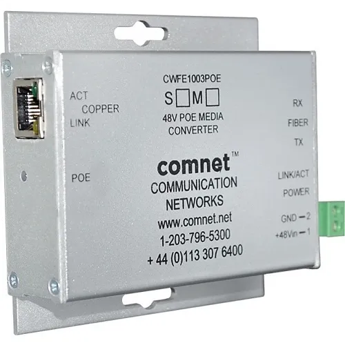 ComNet CNFE1002APOEMHO/M CNFE100(X) PoE Series 10/100 Mbps Ethernet 2-Port Media Converter with PoE+