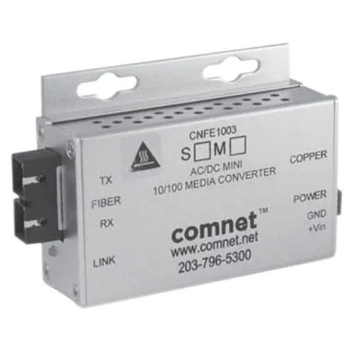 ComNet CNFE1002MAC1B-M Small Media Converter, B, ST Connector, AC/DC Power, Multimode, Fiber, 100Mbps