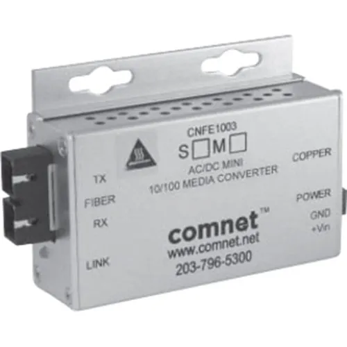 ComNet CNFE1003MAC2-M Small Size Media Converter, SC Connector, AC/DC Power, Multimode, Fiber, 100Mbps