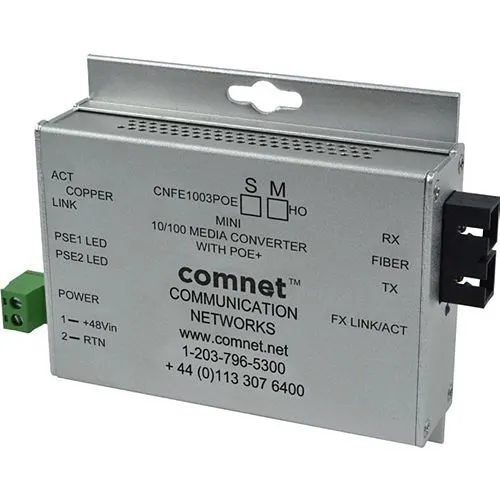 ComNet CNFE1004APOEM/M Industrially Hardened Media Converter with 48V PoE, Mini, "A" Unit, 100Mbps