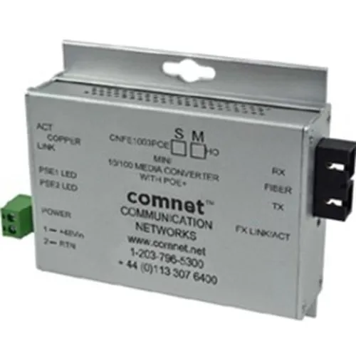 ComNet CNFE1004BPOEM/M Industrially Hardened 100 Mbps Media Converter with 48V Poe, Mini, "b" Unit