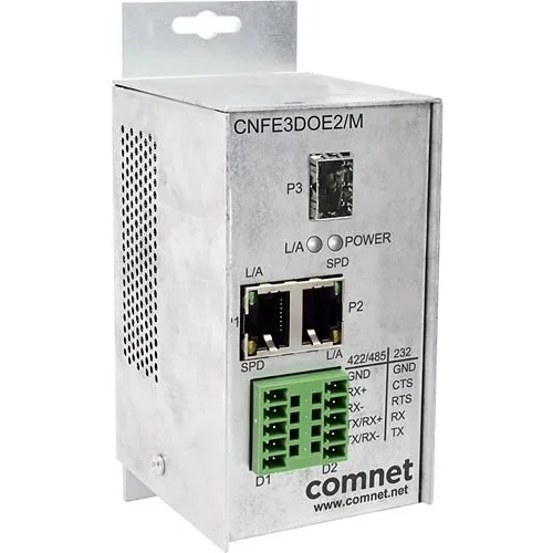 ComNet CNFE3DOE2/M Hardened RS232/422/485 Data over Ethernet Terminal Server with 2 Serial Ports and 3 Ethernet Ports