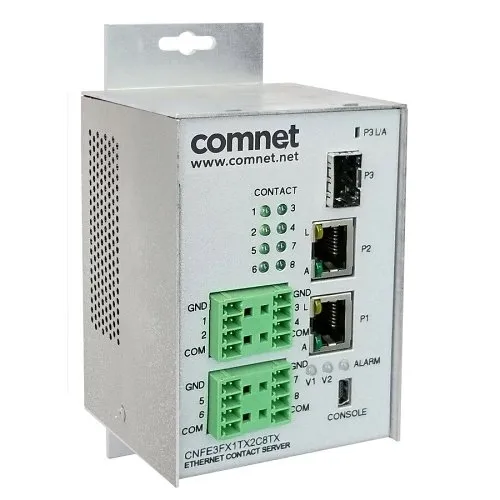 ComNet CNFE3FX1TX2C4DX/M Industrially Hardened 10/100 Mbps 3-Port Intelligent Ethernet Switch with Integrated Contact Closure Server, Contact Inputs and Outputs, SFP FX 2TX