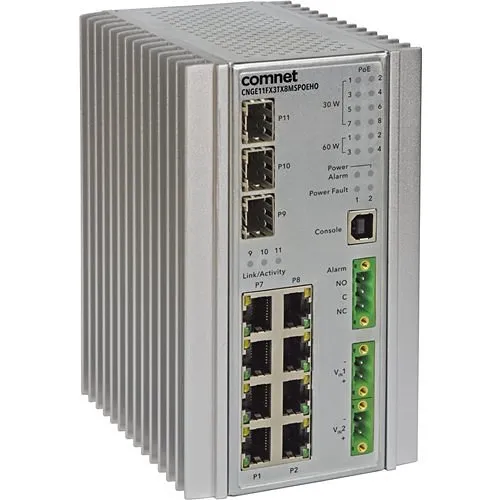 ComNet CNGE11FX3TX8MSPOE/24 Environmentally Hardened Managed Ethernet Switch, 3 SFP and 8 Electrical Ports with 24W PoE