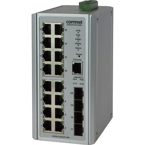 ComNet CNGE20FX4TX16MS 20-Port Hardened Managed Gigabit Switch with (16) 10/100/1000 Base-TX and (4) 100/1000 Base-FX Ports