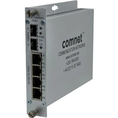 ComNet CNGE2FE4SMSPOEHO Drop/Insert/Repeat Gigabit Uplink Switch with Optional PoE+, 10/100/1000Mbps