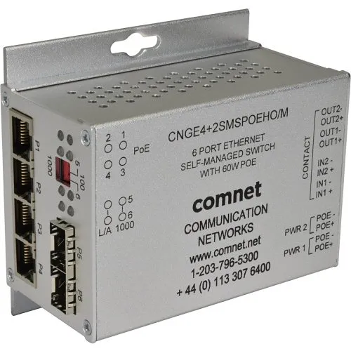 ComNet CNGE4+2SMSPOEHO/M Intelligent Redundant Ring Gigabit Switch with Optional PoE+, 10/100/1000Mbps