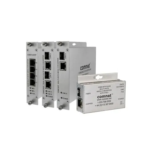 ComNet CNMC4SFP Quad Media Converter, 100/1000FX Multirate, 4 SFP Ports, 4 RJ-45 Copper Ports, SFP Required