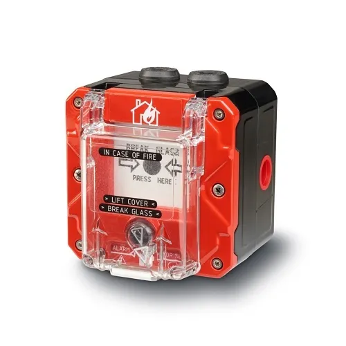 Federal Signal CP-BG-M-R-1-FFN-00-2 Flameproof and Hazardous Location Break Glass and Push Button Call Point, Wall Mount, Lift Flap, 48VDC, Red