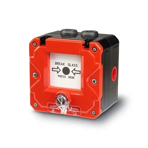 Federal Signal CP-BG-M-R-1-NNN-00-1 Flameproof and Hazardous Location Break Glass and Push Button Call Point, Wall Mount, 48VDC, Red