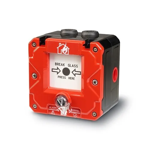 Federal Signal CP-BG-M-R-1-NNN-00-2 Flameproof and Hazardous Location Break Glass and Push Button Call Point, Wall Mount, 48VDC, Red