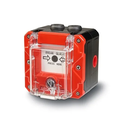 Federal Signal CP-BG-M-R-2-FNN-00-1 Flameproof and Hazardous Location Break Glass and Push Button Call Point, Wall Mount, Lift Flap, 48VDC, Red