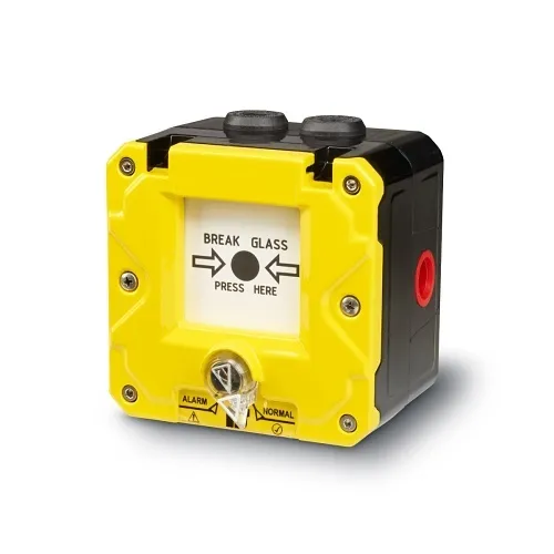 Federal Signal CP-BG-M-Y-1-NNN-00-1 Flameproof and Hazardous Location Break Glass and Push Button Call Point, Wall Mount, SPDT, 48VDC, Yellow