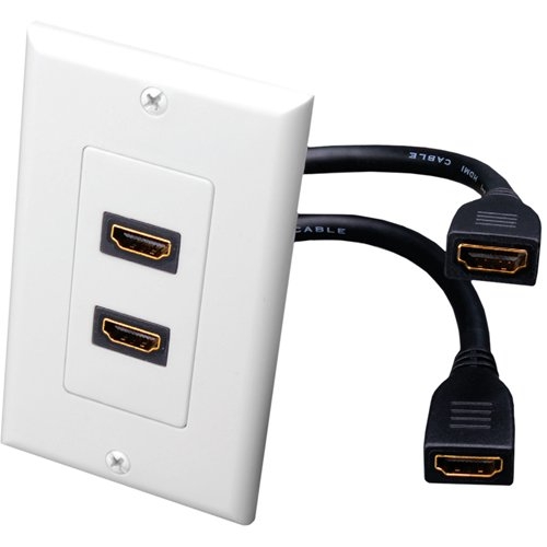 Vanco 120932X Slim Line Dual Standard HMDI Pigtail Decor Wall Plate, White