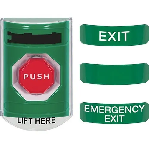 STI CP-SS13-EN Stopper Station Push Button, 3-in-1 Illuminated Stopper Station with Snap-In Messages and Stopper Station Shield, 3-Pack, Green