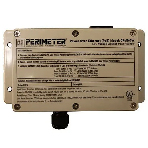 CAST CPOE60W Perimeter Low Voltage DC Power Supply for PoE++ Switches, 30VDC Output, 60Watt