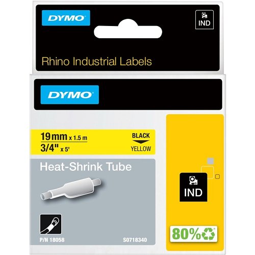 DYMO 18058 Rhino Heat Shrink Tubing, 19mm, Yellow, Black Text