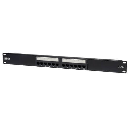 Eaton Tripp Lite N052-012 12-Port 1U Rack-Mount CAT5e 110 Patch Panel, 568B, RJ45 Ethernet, TAA, 19" Rackmount Ready, 1U Height (1.75")