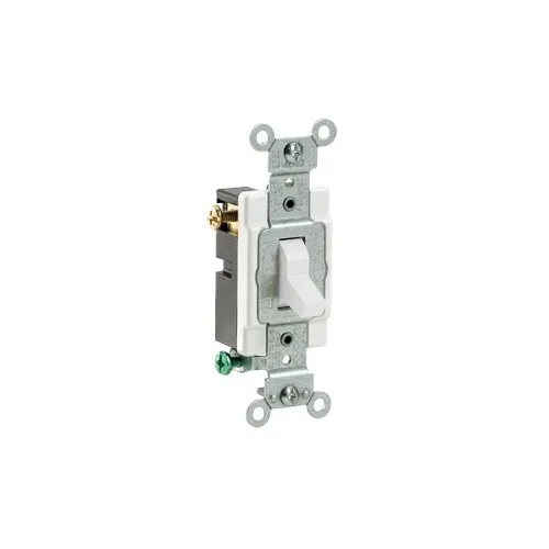 Leviton CS320-2W Toggle 3-Way AC Quiet Switch, 20A, 120/277V, Commercial Spec Grade, Grounding, Side Wire, White