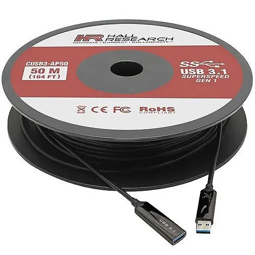 Hall CUSB3-AP50 USB 3.0/3.1 Gen Javelin Active Optical Plenum Cable, 50M (164ft)
