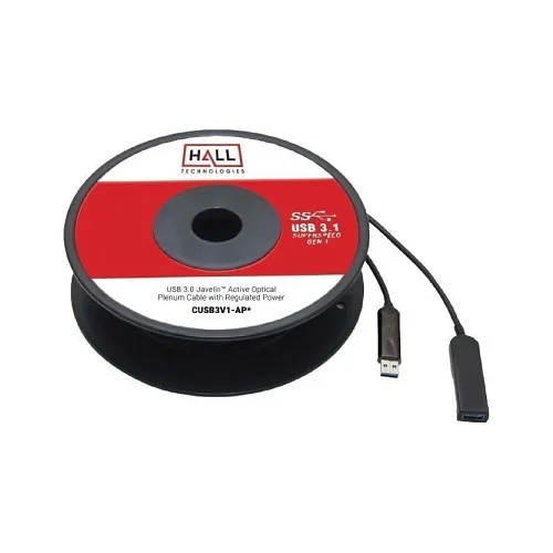 Hall CUSB3V1-AP15 USB 3.0 Javelin Active Optical Plenum Cable with Regulated Power, 5V 850ma, (50') 15m