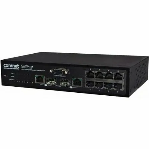 ComNet CWGE2FE8MSPOE Commercial Grade Managed Ethernet Switch: (8) 10/100TX RJ45 (2) 10/100/1000TX or 100/1000FX SFP Ports and PoE