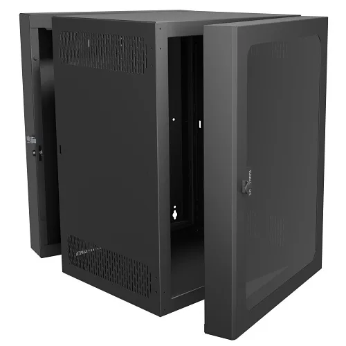 Middle Atlantic CWR-18-26PD4 CWR Series Data Swing Wall Rack with 4" Deep Plexi Door, 26" Deep, 18U RMS, Black