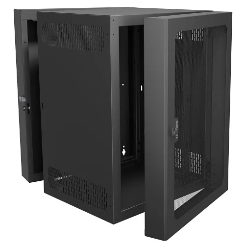 Middle Atlantic CWR-18-26VD4 CWR Series Data Swing Wall Rack, 18U RMS, 26" Depth, 4" Deep Vented Door, Steel, Black