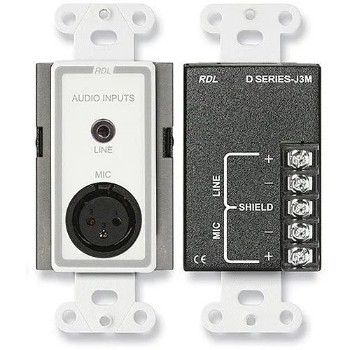 RDL D-J3M Mic/Line Wall-Mounted Input Assembly with XLR and Mini-Jack Line Inputs