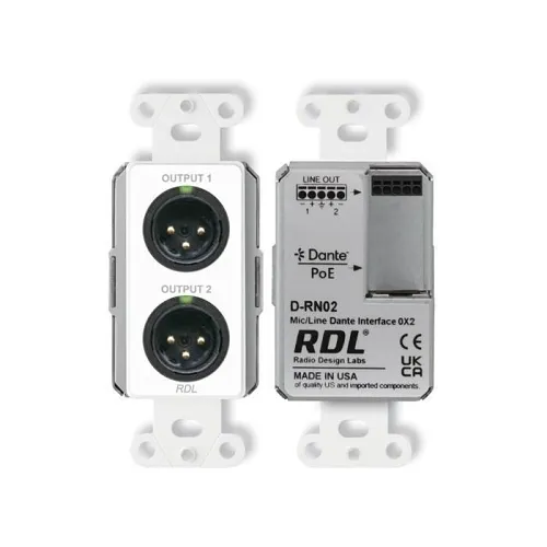 RDL D-RN02 (2)Wall-Mounted Mic/Line Dante Interface, 100Mbps