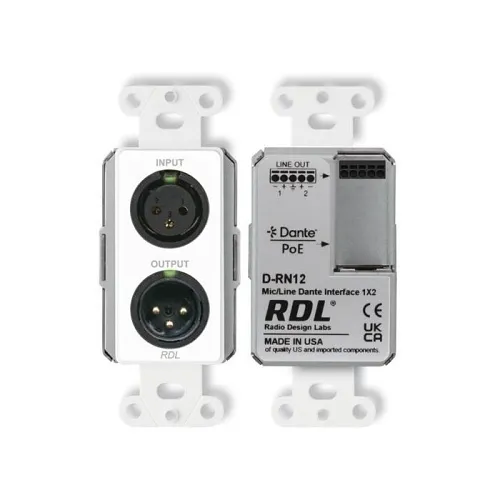 RDL D-RN12 Wall-Mounted Bi-Directional Mic / Line Dante Interface 1x2