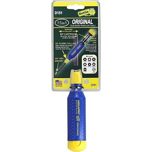 Dottie D151 15 in Screwdriver with Double Ended Bits, Yellow/Blue