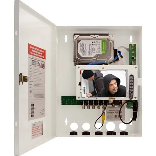 Speco D16WHUM12TB 16-Channel 4K IP, HD-TVI Wall Mount Hybrid Video Recorder with Built-In Monitor