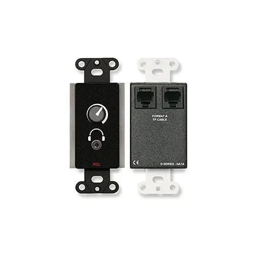 RDL DB-HA1A Format-A Stereo Headphone Amplifier with User Level Control, Mini Jack Output, RJ45 Input, Black
