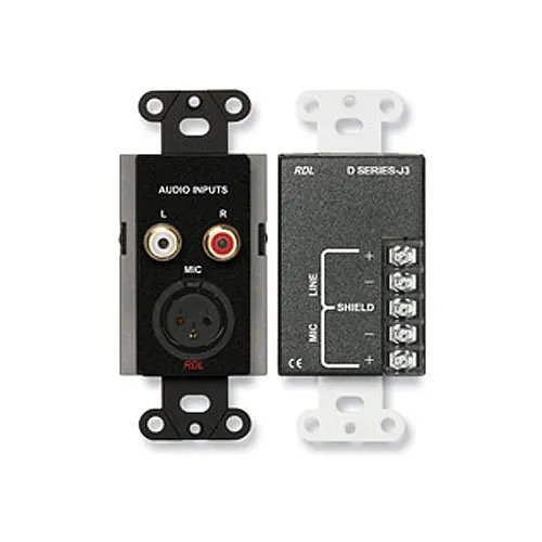 RDL DB-J3 Mic/Line Input Assembly, XLR, RCA, Terminal Block, Black