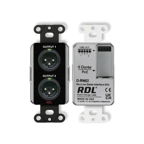 RDL DB-RN02 Wall-Mounted Mic / Line Dante Interface 0x2, Black