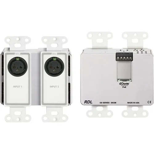 RDL DD-BN2M Wall-Mounted Bi-Directional Mic/Line Dante Interface, 2x2, White