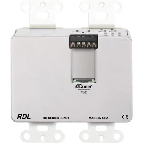 RDL DD-BN31 Wall-Mounted Bi-Directional Mic/Line Dante Interface 4 x 4, POE