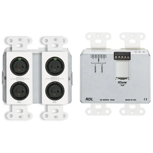 RDL DD-RN40 Wall-Mounted Bi-Directional Mic/Line Dante Interface 4 x 2