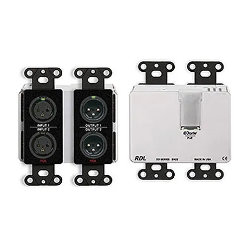 RDL DDB-BN22 Wall-Mounted Bi-Directional Mic/Line Dante Interface 2x2, Black