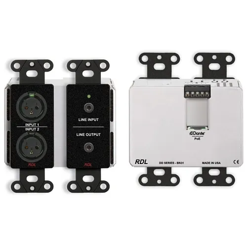 RDL DDB-BN31 Wall-Mounted Bi-Directional Mic / Line Dante Audio Network Interface 4 x 4