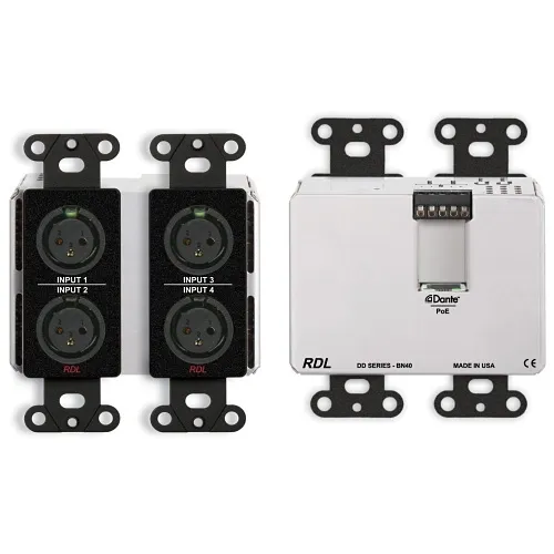 RDL DDB-BN40 Wall-Mounted Bi-Directional Mic / Line Dante Interface 4 x 2