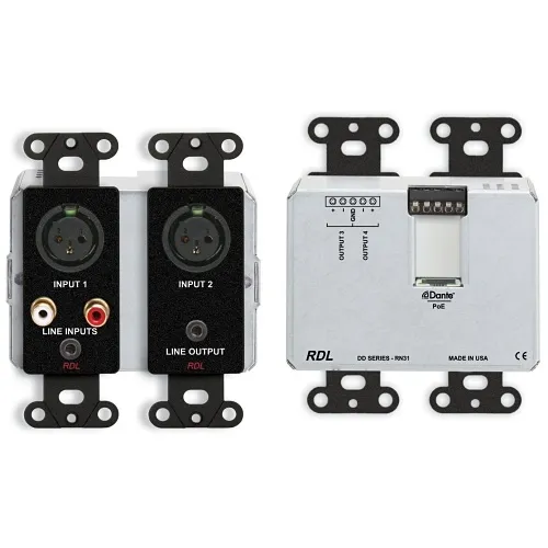 RDL DDB-RN31 Wall-Mounted Bi-Directional Mic/Line Dante Interface 4x4