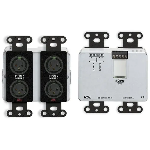 RDL DDB-RN40 Wall-Mounted Bi-Directional Mic / Line Dante Interface 4 x 2