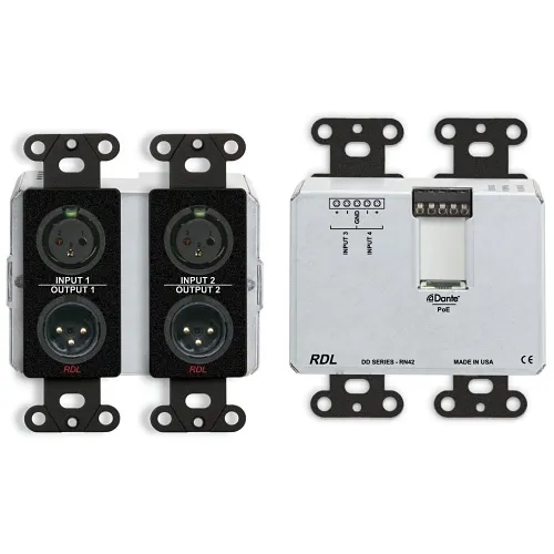 RDL DDB-RN42 Wall-Mounted Bi-Directional Mic/Line Dante Interface 4 x 2