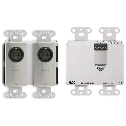 RDL DDS-BN2M DDS Series Wall-Mounted Bi-Directional Mic / Line Dante Interface, 2x2, Stainless Steel
