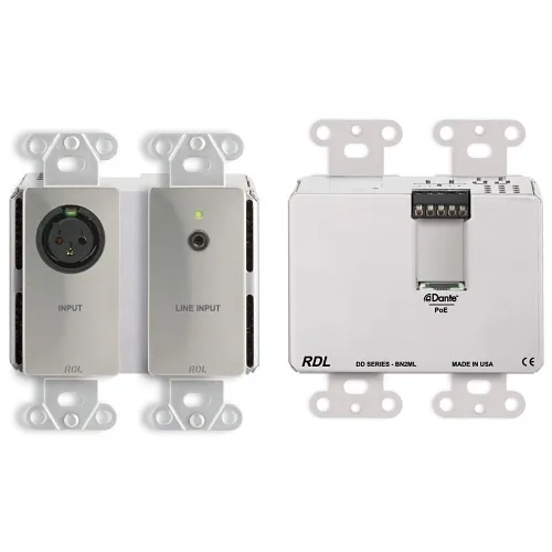 RDL DDS-BN2ML Wall-Mounted Bi-Directional Mic / Line Dante Interface, 2x2, Stainless Steel