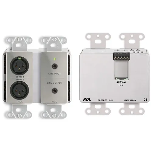 RDL DDS-BN31 Wall-Mounted Bi-Directional Mic/Line Dante Interface 4x4